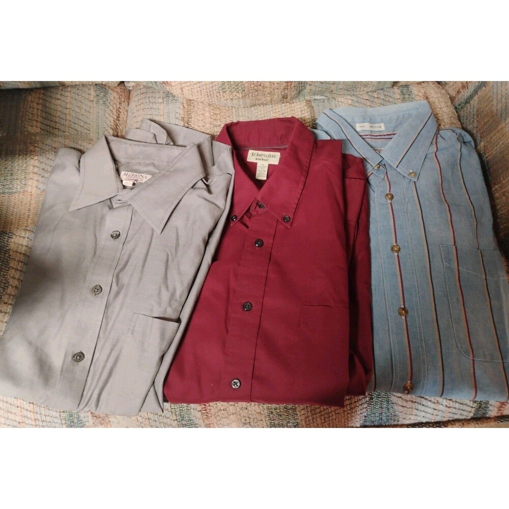 Lot of 3 Mens large Button Down Shirts Merona, St John's Bay, Savane
